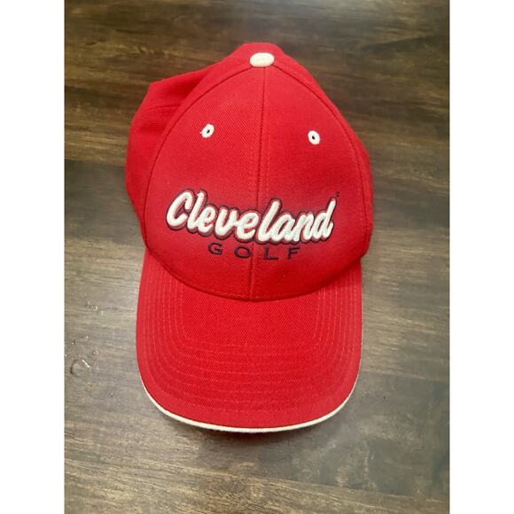 Vintage Red Cleveland Golf Strapback Hat Wool Mens Autographed VJ Singh Beige - Picture 4 of 4